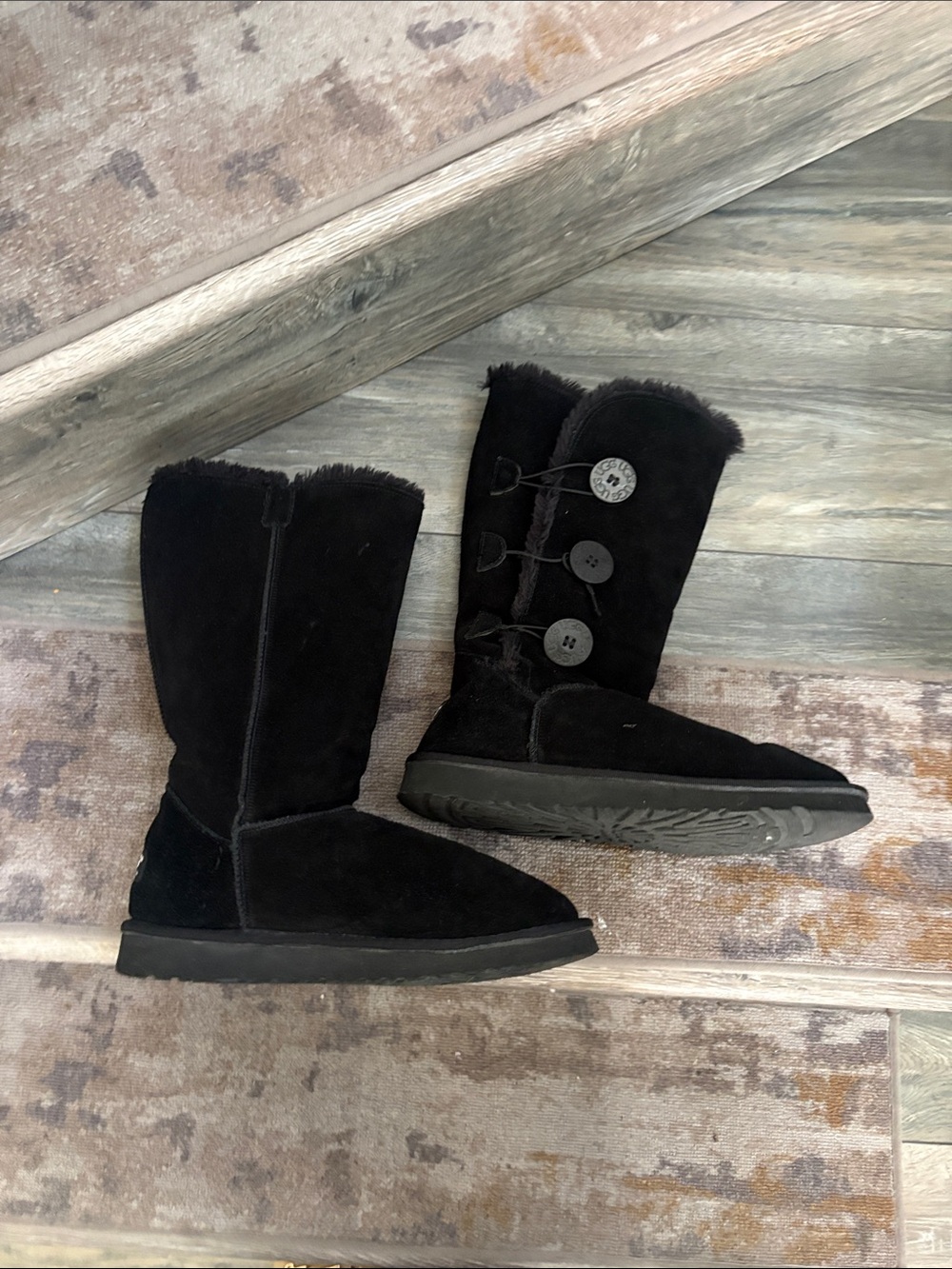 UGG Black Suede Button-Detail Women's Mid-Calf Boots